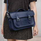 Handmade Leather Satchel - Navy Blue