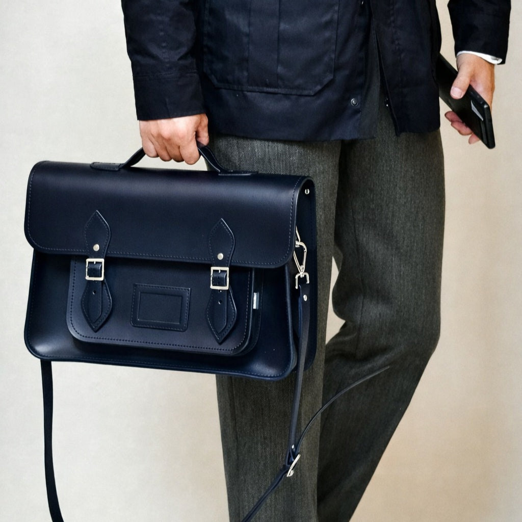 Handmade Leather Satchel - Navy Blue