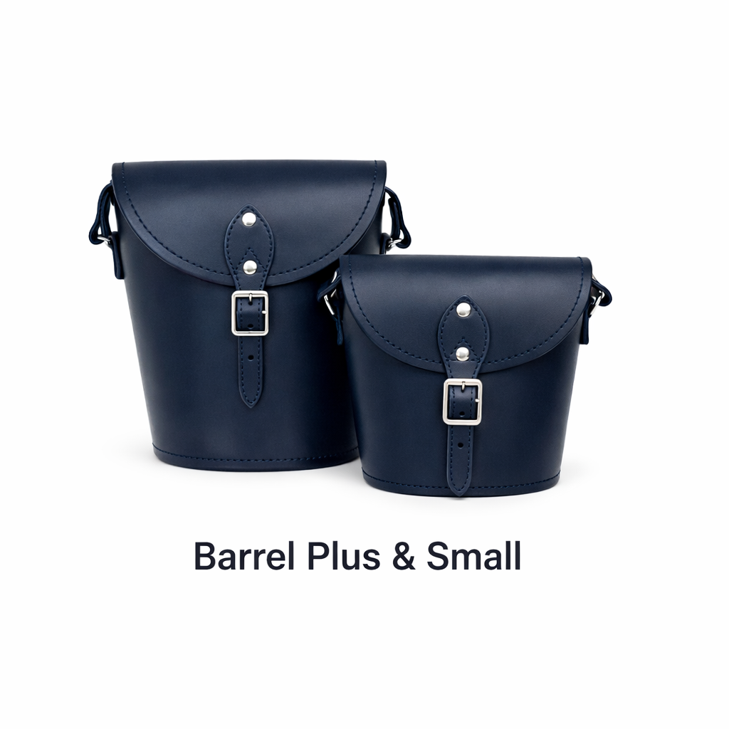Handmade Leather Barrel Bag - Navy