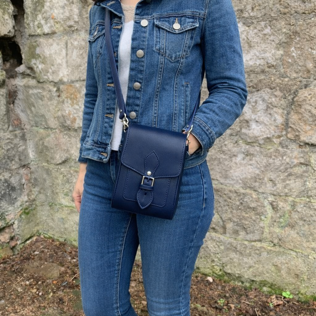 Handmade Leather Festival Phone Bag - Navy Blue