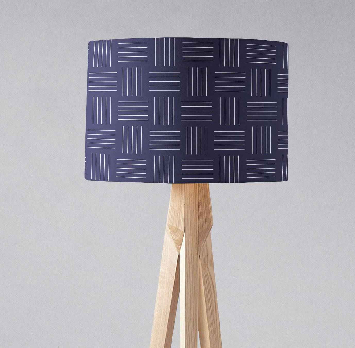 Navy Blue Drum Lampshade, White Geometric Line Design Shade for Table, Floor or Ceiling Pendant Light
