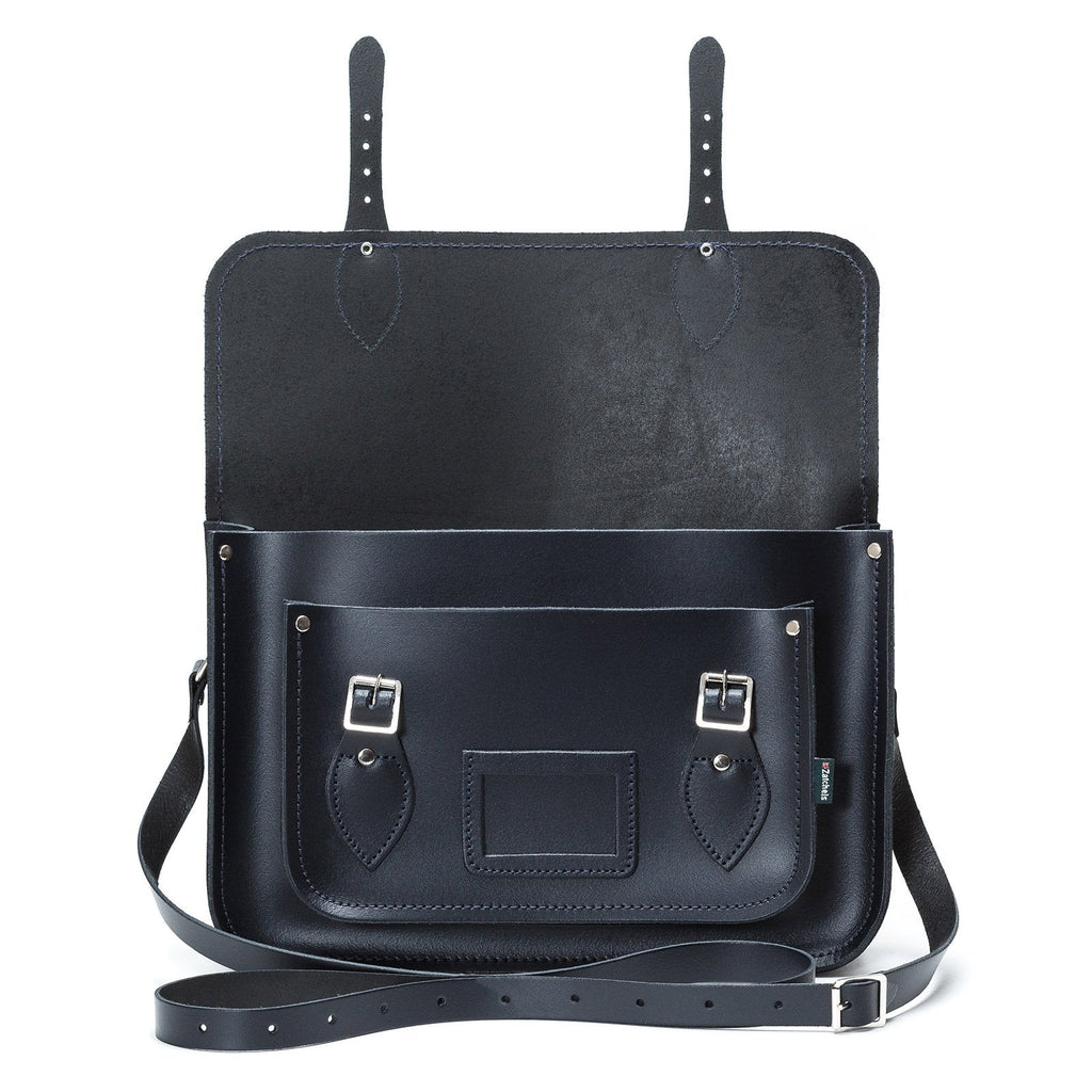 Handmade Leather Satchel - Navy Blue