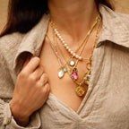Odyssey Two Stone Pendant Necklace with Palm Leaf Charm Pyrite & Amazonite