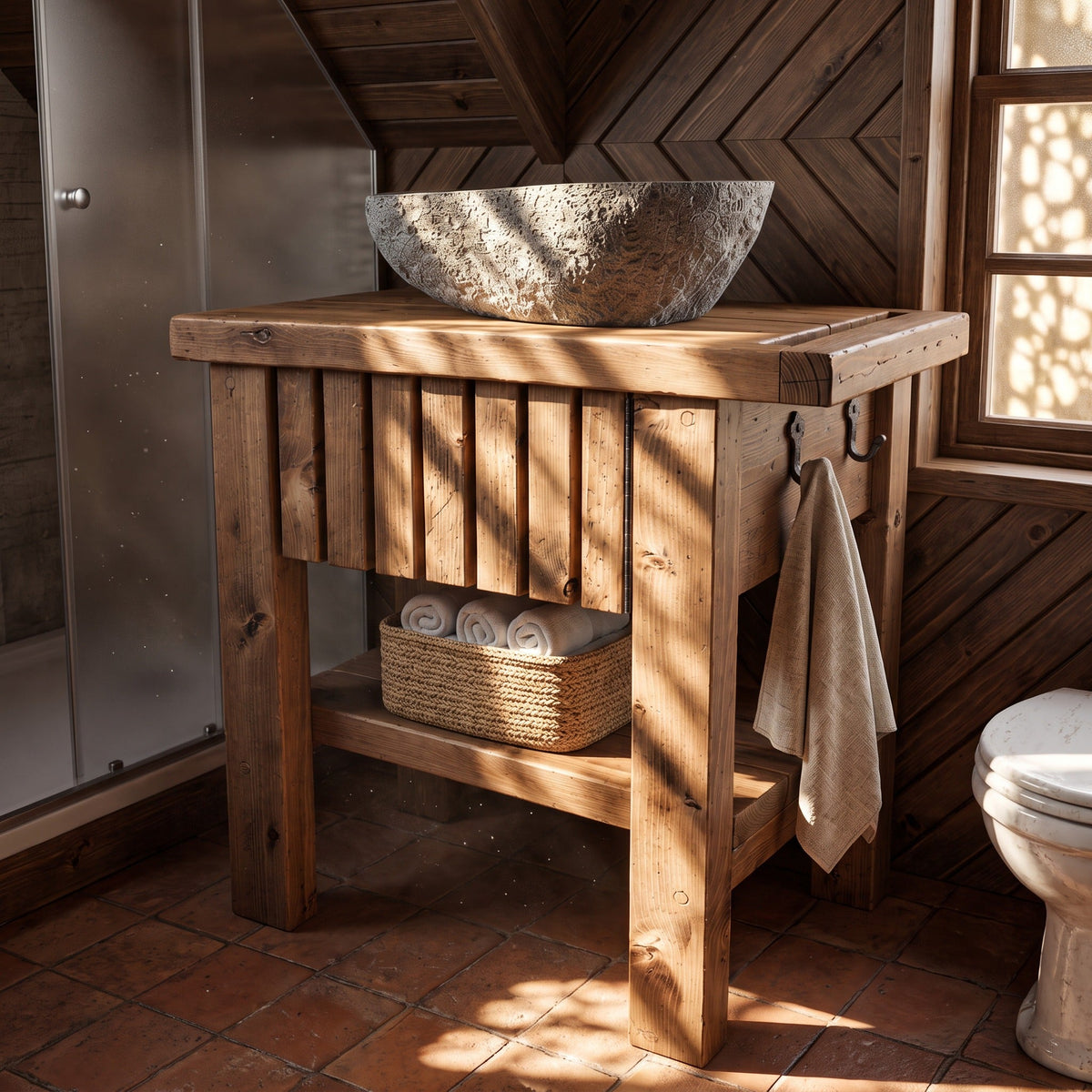 BUTLER Wooden Vanity and Shelf Storage with Stone Sink | Tribe Joinery