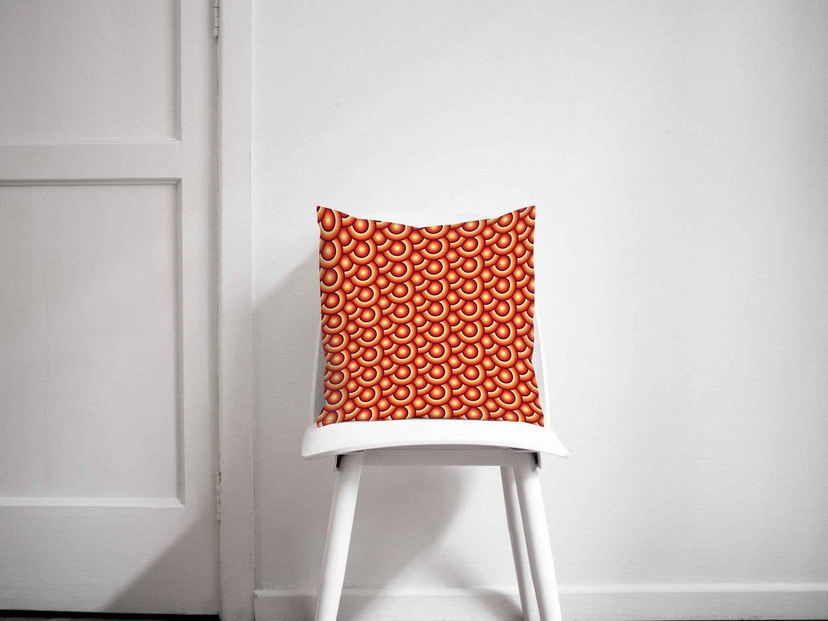 Orange Cushion with a 70's Retro Circles Design, Throw Pillow