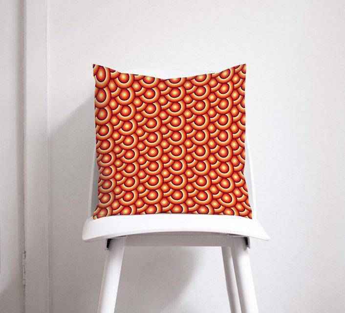 Orange Cushion with a 70's Retro Circles Design, Throw Pillow