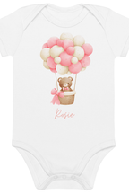 Personalised Name Bear Pink Hot Air Baloon Bodysuit