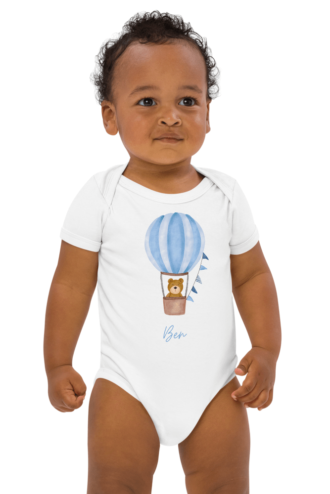 Personalised Name Bear Blue Hot Air Baloon Bodysuit