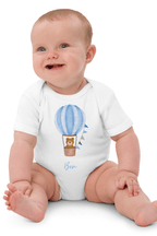 Personalised Name Bear Blue Hot Air Baloon Bodysuit