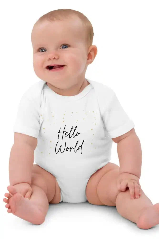 Hello World Bodysuit White 100% Cotton