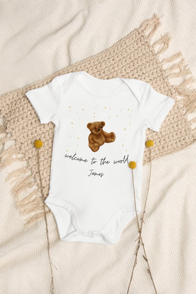Welcome to the World (Personalised Name Bear Bodysuit)