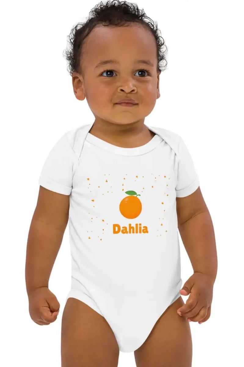 Orange Personalised Bodysuit in White