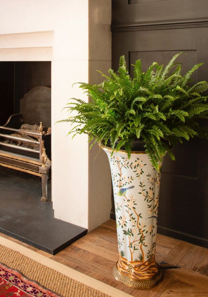 Oversized Cloisonné-Style Vase with Hand Painted Bird Motif