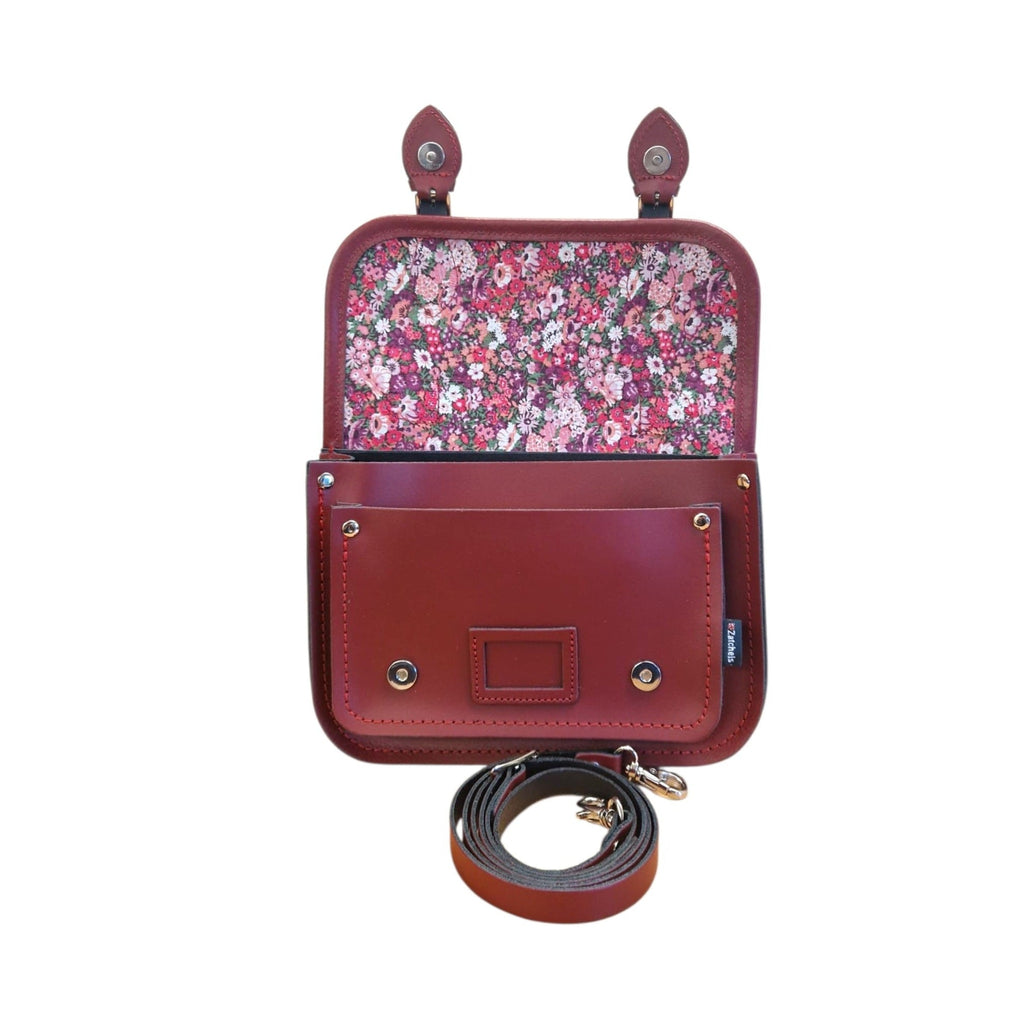 Floral Lined Leather Midi Satchel - Oxblood