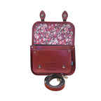 Floral Lined Leather Midi Satchel - Oxblood
