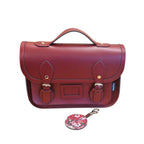 Floral Lined Leather Midi Satchel - Oxblood