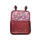 Floral Lined Leather Midi Satchel - Oxblood
