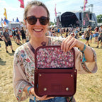 Floral Lined Leather Midi Satchel - Oxblood