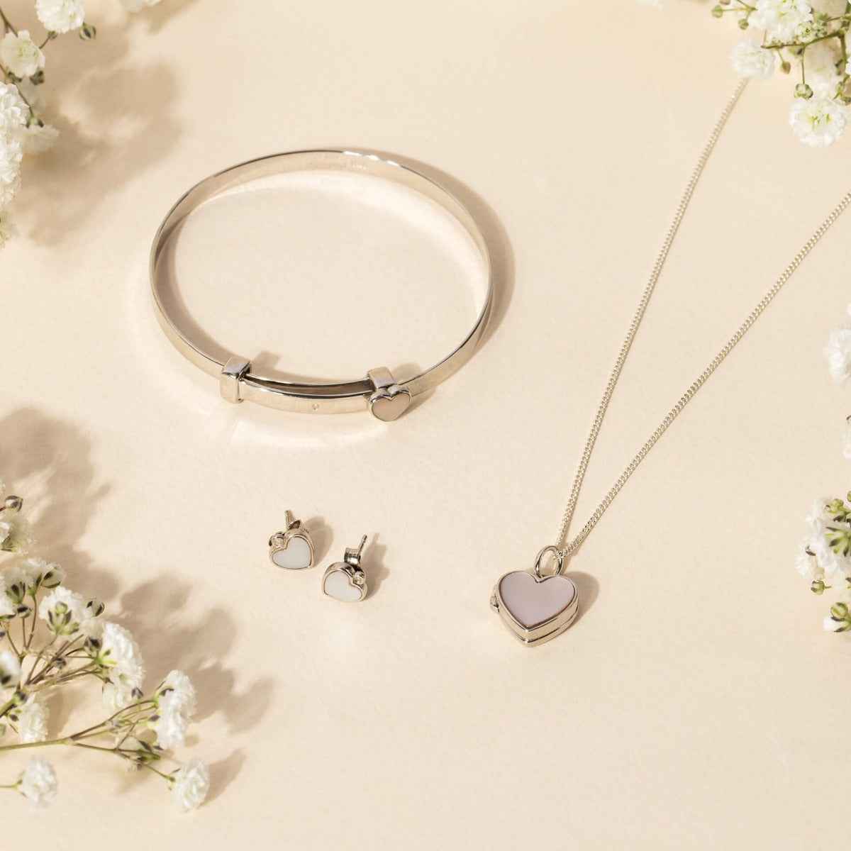D For Diamond Mother of Pearl Heart Expandable Bangle with Diamond