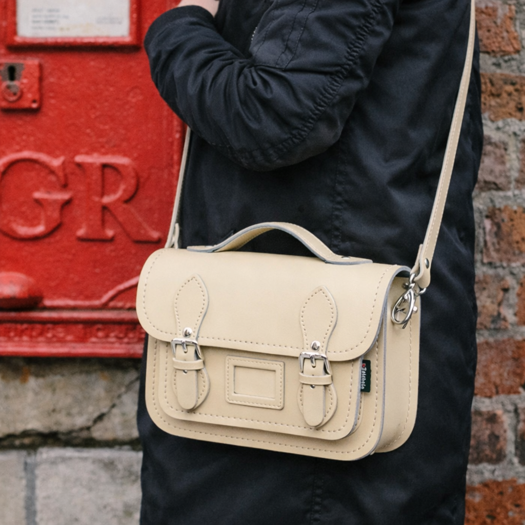 Leather Midi Satchel - Pastel Cream