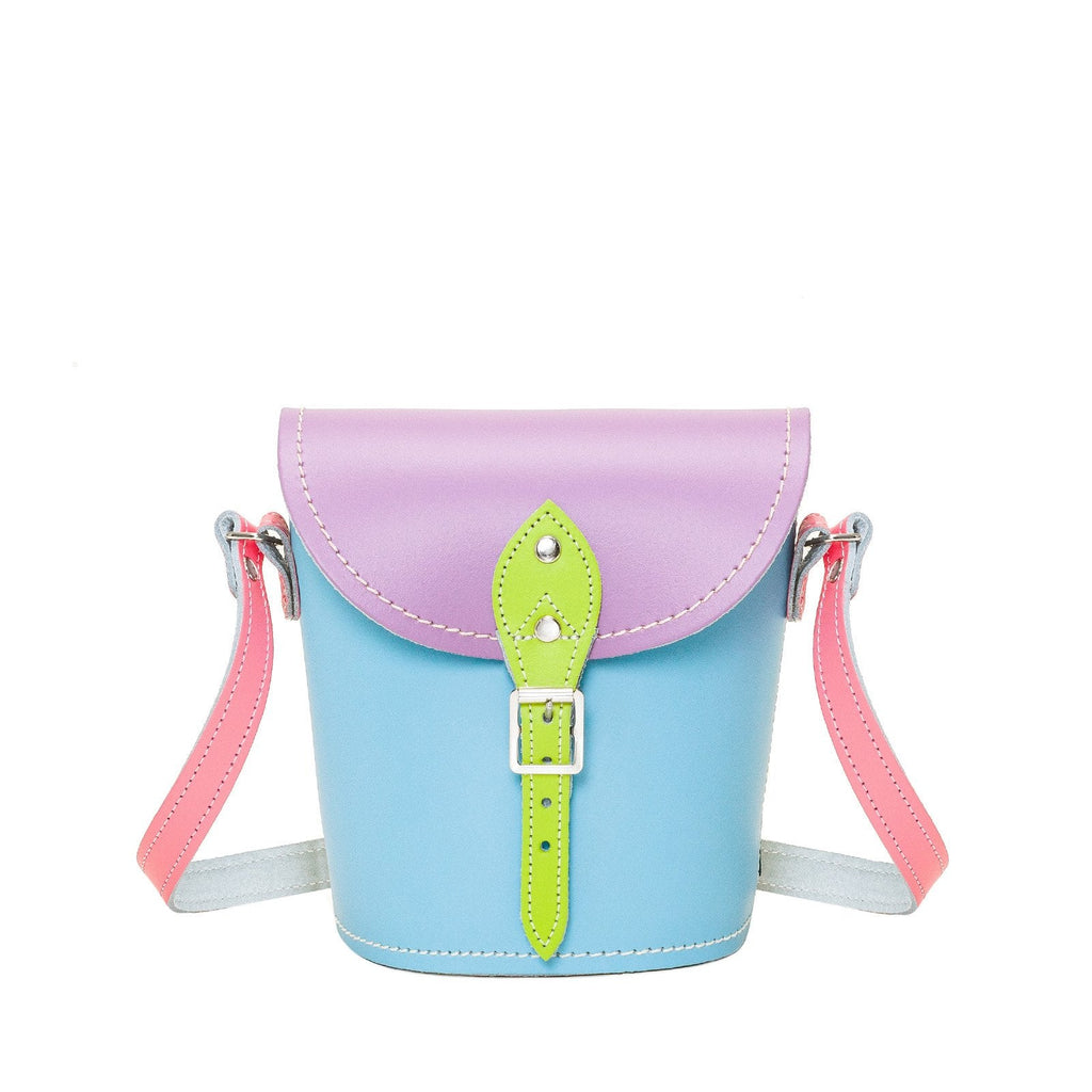 Handmade Leather Barrel Bag - Pastel Kaleidoscope