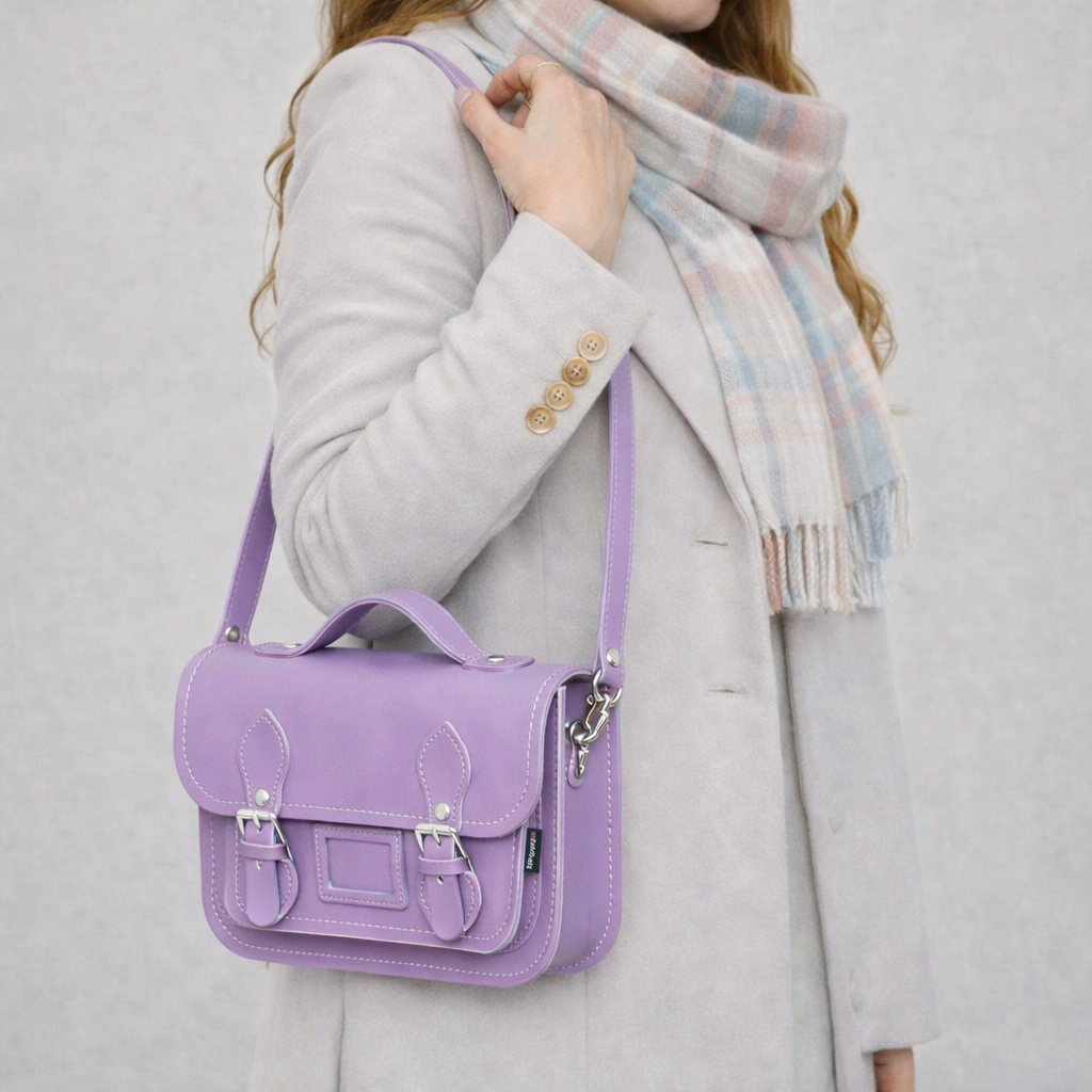 Leather Midi Satchel - Pastel Violet