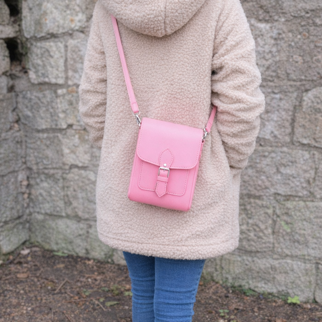 Handmade Leather Festival Phone Bag - Pastel Pink