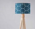 Peacock Blue Drum Lampshade, White Hexagon Design Shade for Table, Floor or Ceiling Pendant Light