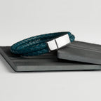 Personalised Men's Dual Leather Woven Bracelet in Teal