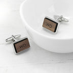 Monogrammed Rectangle Walnut Cufflinks
