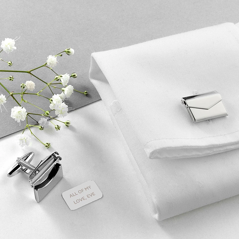 Personalised Silver Secret Message Envelope Cufflinks