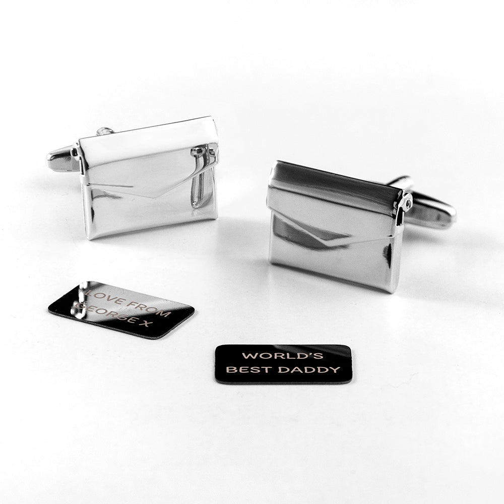 Personalised Silver Secret Message Envelope Cufflinks