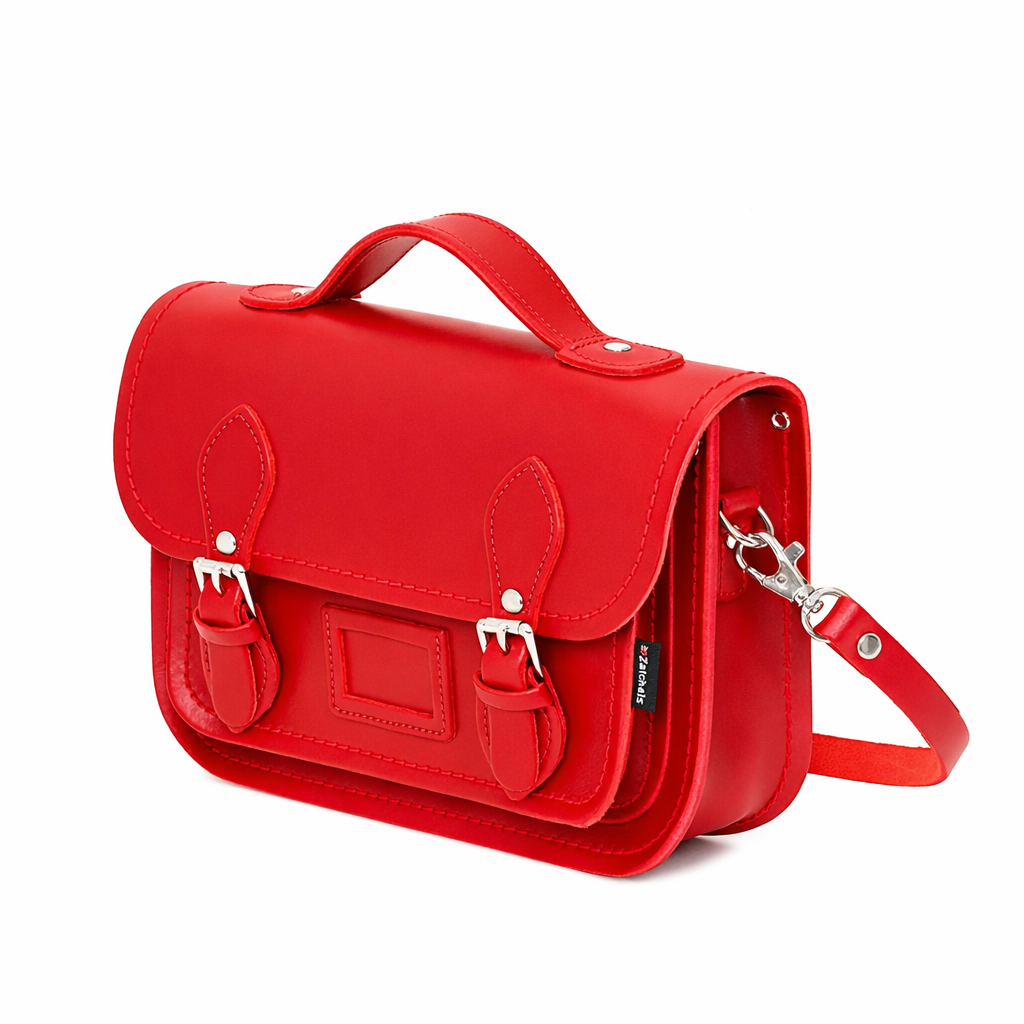 Leather Midi Satchel - Pillar Box Red