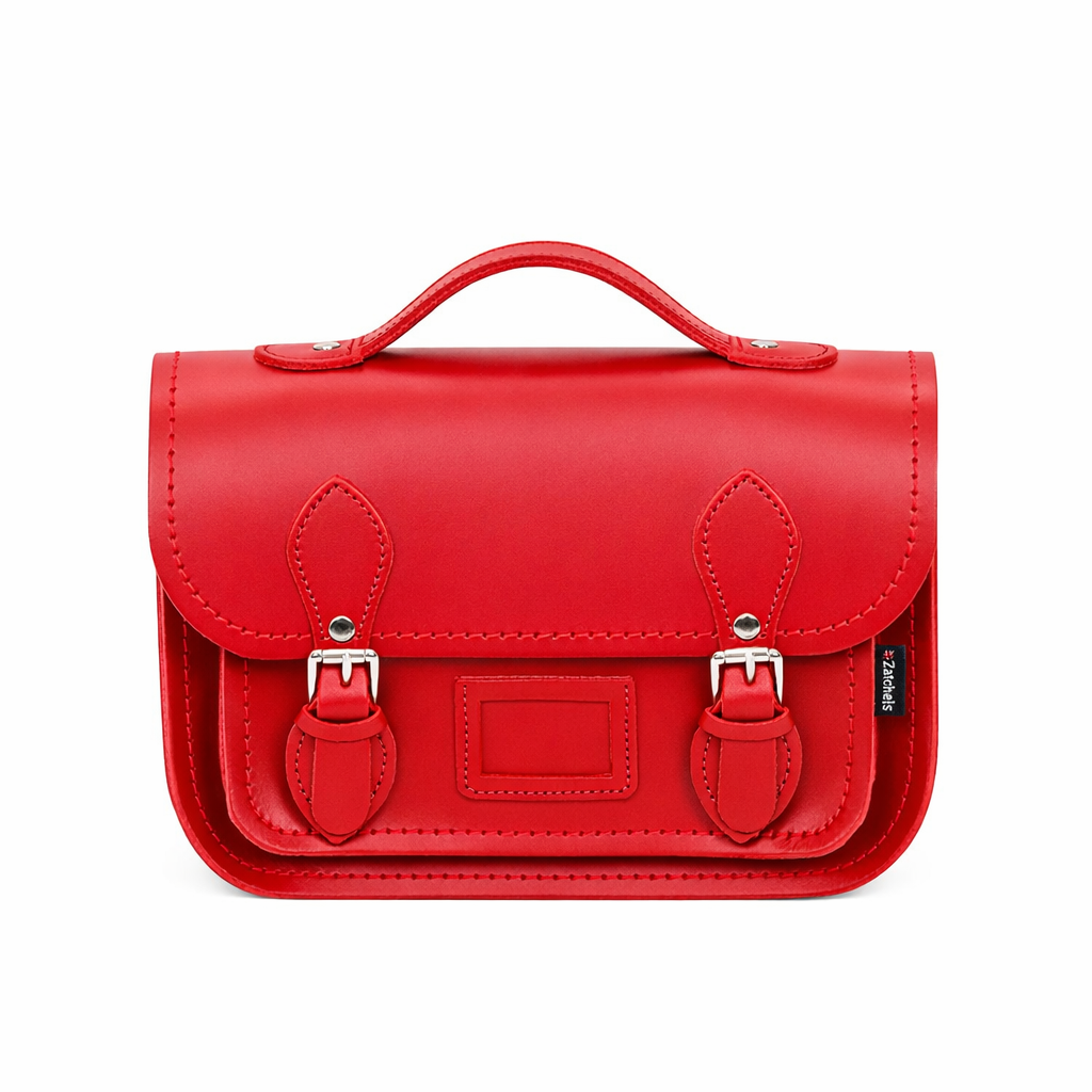 Leather Midi Satchel - Pillar Box Red