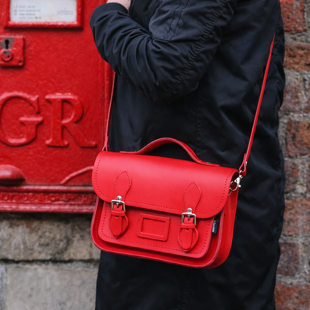 Leather Midi Satchel - Pillar Box Red