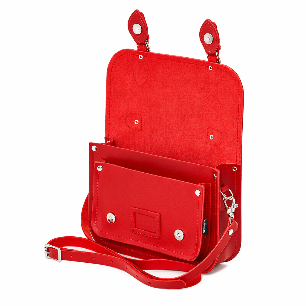 Leather Midi Satchel - Pillar Box Red