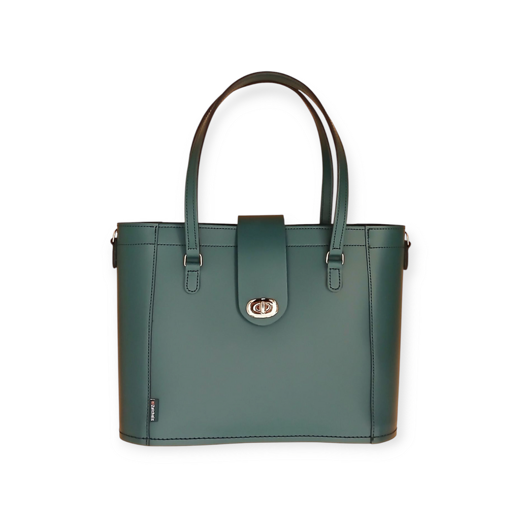 Leather Mini Twist Lock Shopper Bag - Pine