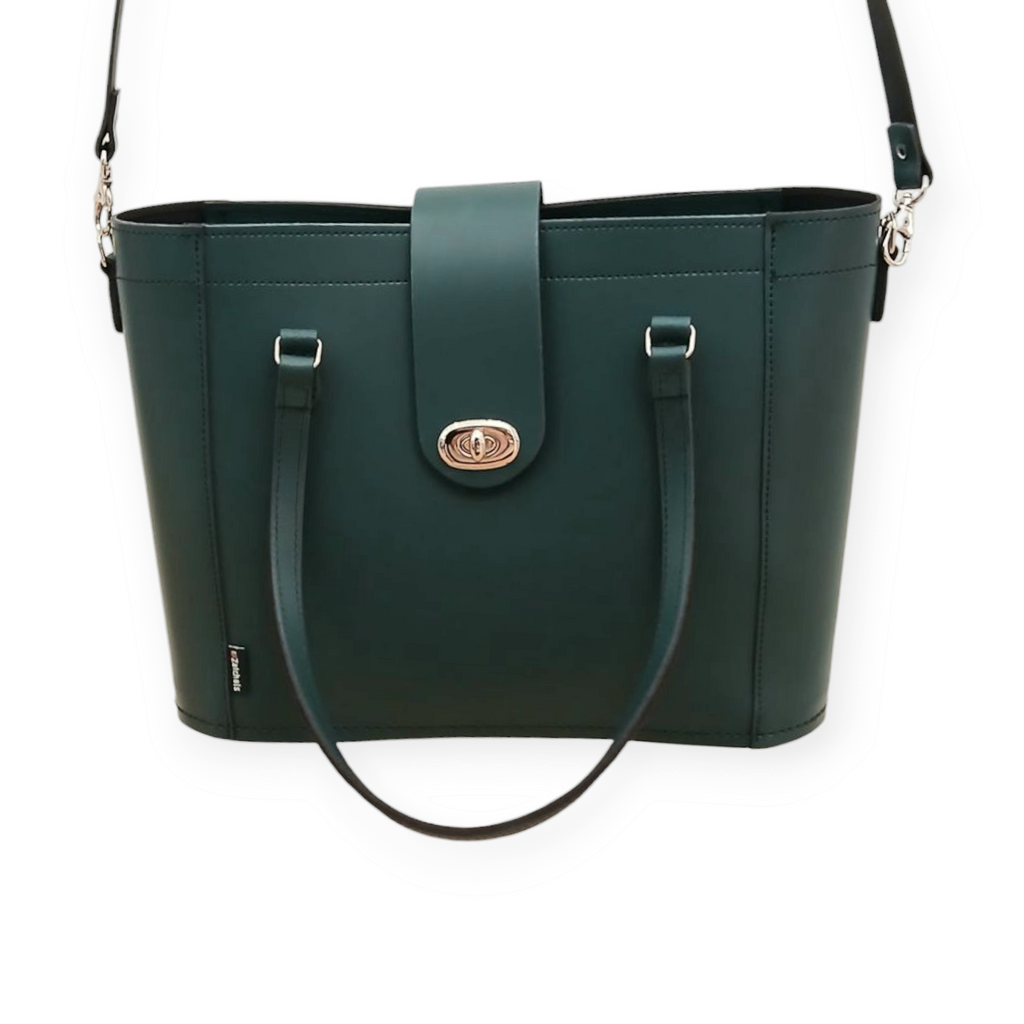Leather Mini Twist Lock Shopper Bag - Pine