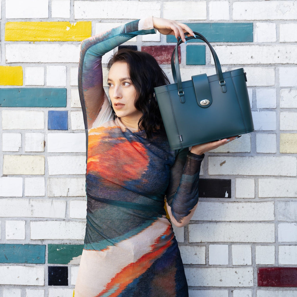 Leather Mini Twist Lock Shopper Bag - Pine