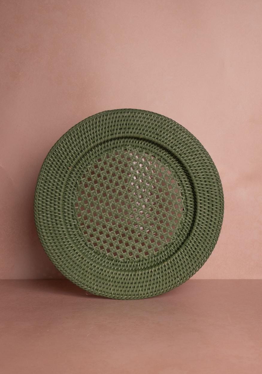 Harbour Island Round Rattan Charger Green  - Set of 4