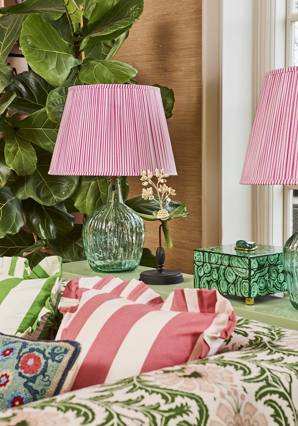 Pink Candy Cabana Stripe Ruffled Cushion Cover
