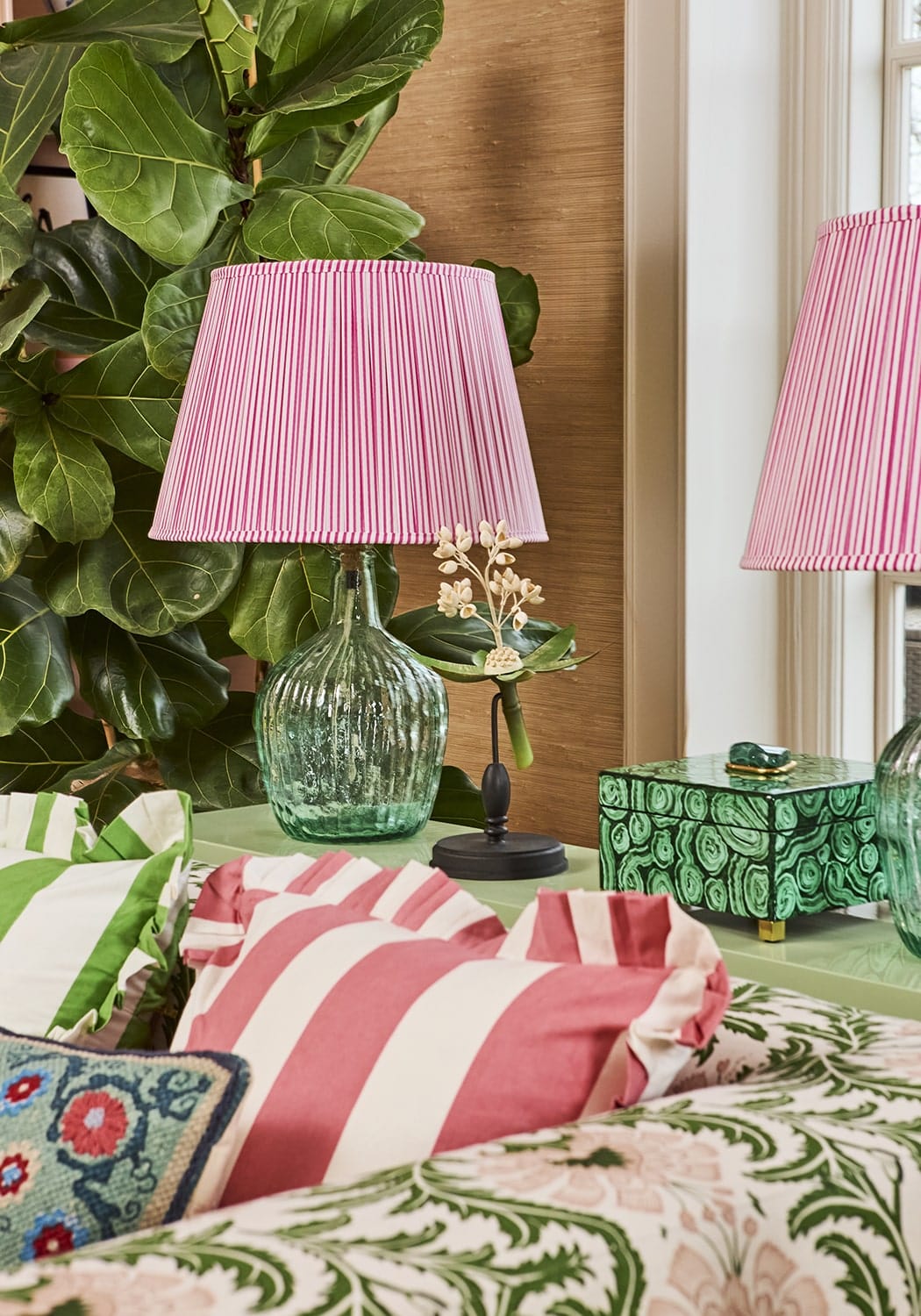 Pink Candy Cabana Stripe Ruffled Cushion Cover
