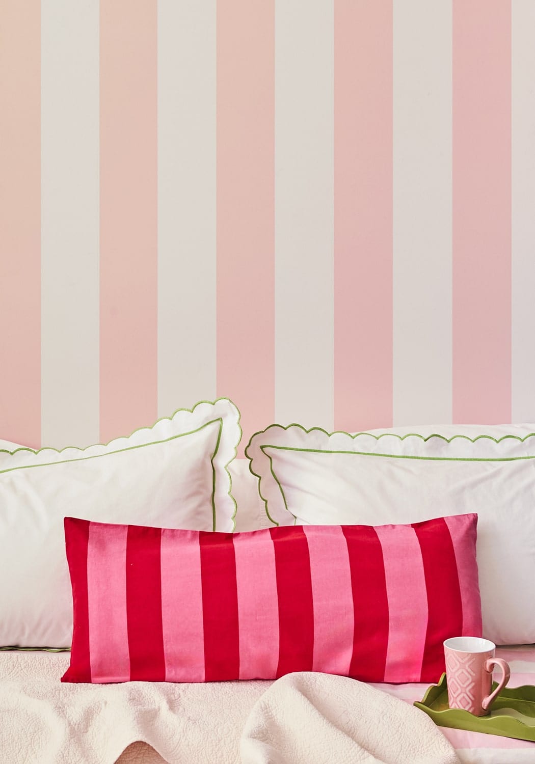 Poppy Raspberry Cabana Stripe Long Lumbar Cushion Cover