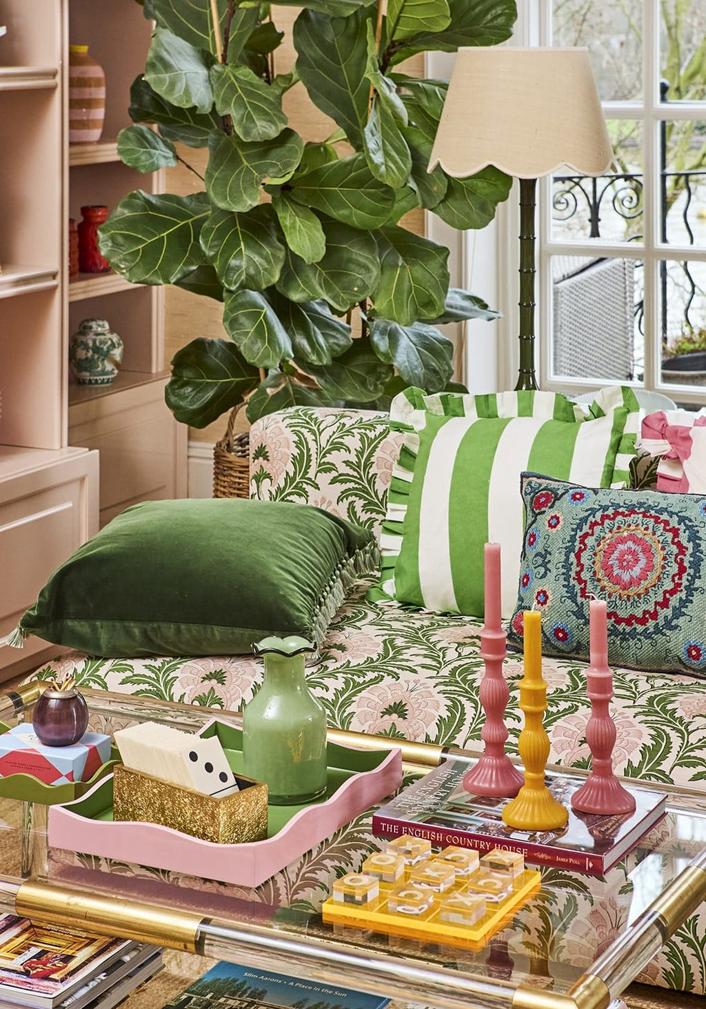 Green Cabana Stripe Ruffled Cushion Cover