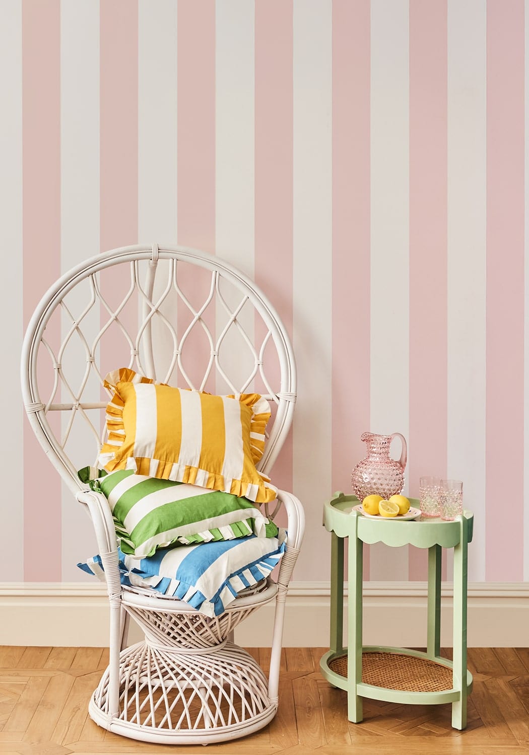 Yellow Cabana Stripe Ruffled Cushion Cover