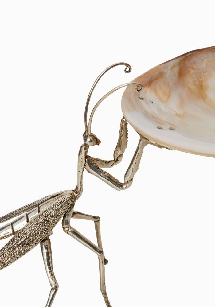 "Praying for your Caviar" Silver Praying Mantis and Shell Tray
