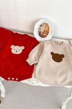Winter Bear Knitted Bodysuit Red or Beige