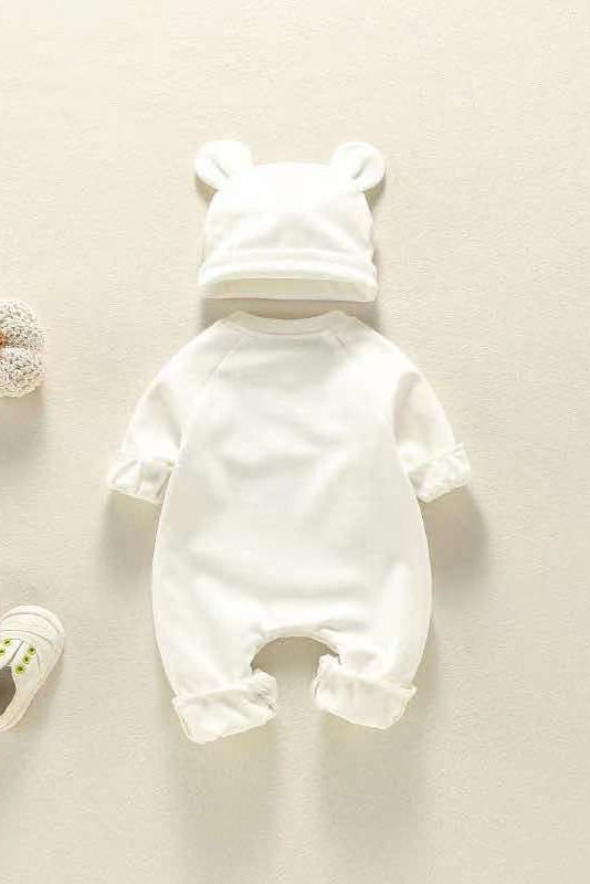 Bear Patch Romper, Hat - Brown or White