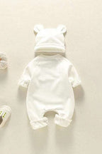Bear Patch Romper, Hat - Brown or White