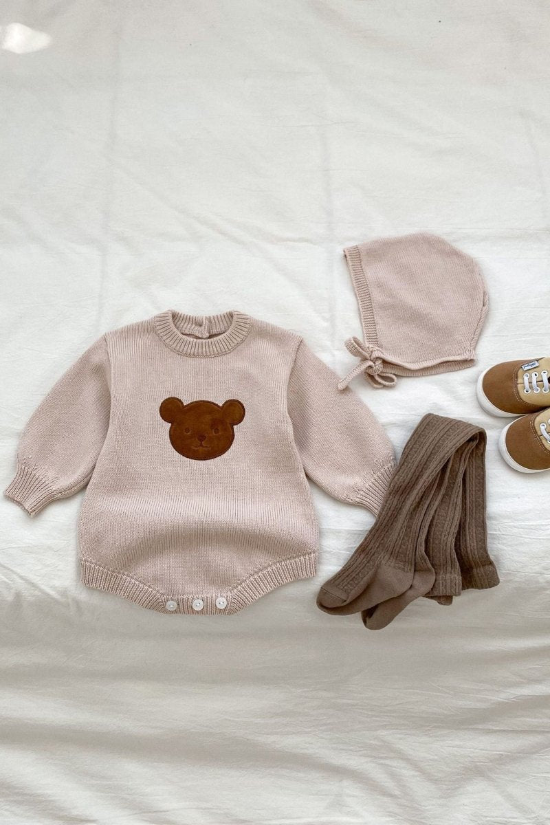 Winter Bear Knitted Bodysuit Red or Beige
